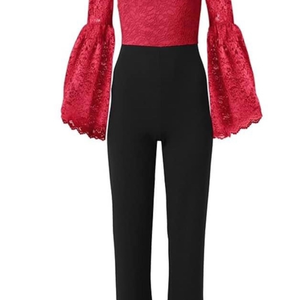 Elegant Red and Black Lace Jumpsuit